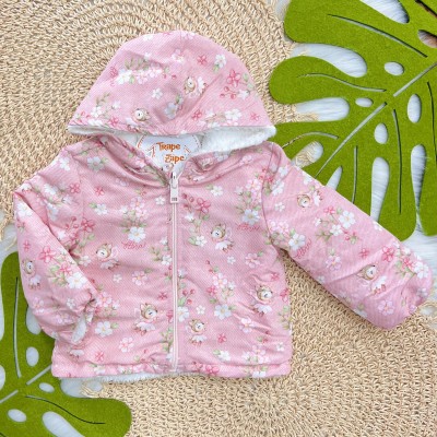 Jaqueta Pelinho de Carneiro Reversível Raposa Fadinha - Rosa 